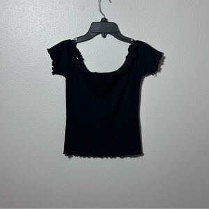 Iris Basic Women Black Ribbed Off Shoulder Top size Small.